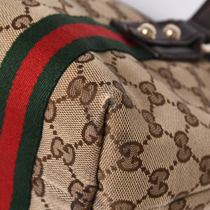 極美品 GUCCI グッチ ハンドバッグ 2000-2010s チャーム付き シェリーライン GGキャンバス 139261 213048 べージュ ゴールド金具 中古 4a000195