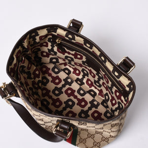 極美品 GUCCI グッチ ハンドバッグ 2000-2010s チャーム付き シェリーライン GGキャンバス 139261 213048 べージュ ゴールド金具 中古 4a000195