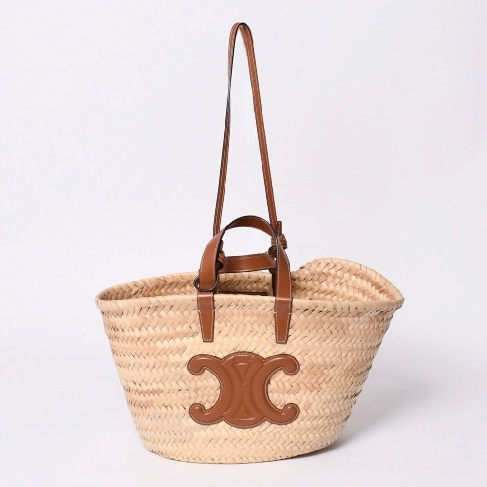 CELINE セリーヌ ラシック パニエ ラフィア カーフスキン 2WAY ハンドバッグ かごバッグ 美品 中古 4a000262
