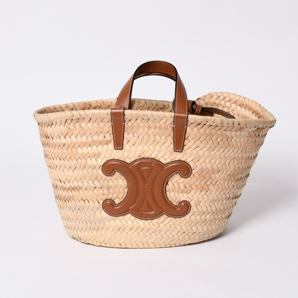 CELINE セリーヌ ラシック パニエ ラフィア カーフスキン 2WAY ハンドバッグ かごバッグ 美品 中古 4a000262