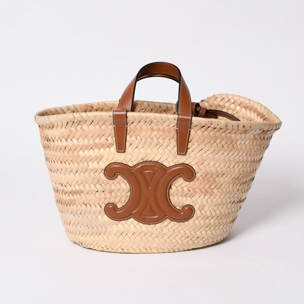 CELINE セリーヌ ラシック パニエ ラフィア カーフスキン 2WAY ハンドバッグ かごバッグ 美品 中古 4a000262