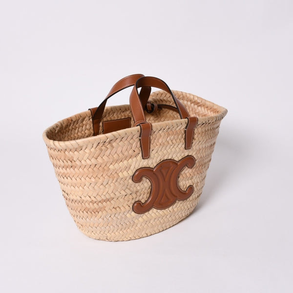 CELINE セリーヌ ラシック パニエ ラフィア カーフスキン 2WAY ハンドバッグ かごバッグ 美品 中古 4a000262