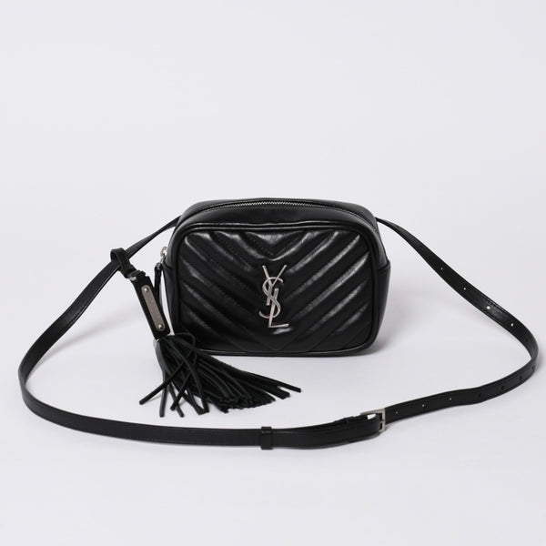 Very Good Condition SAINT LAURENT Saint Laurent Shoulder Bag V Stitch Fringe YSL Logo Black Calf 534817 Used 4a000160