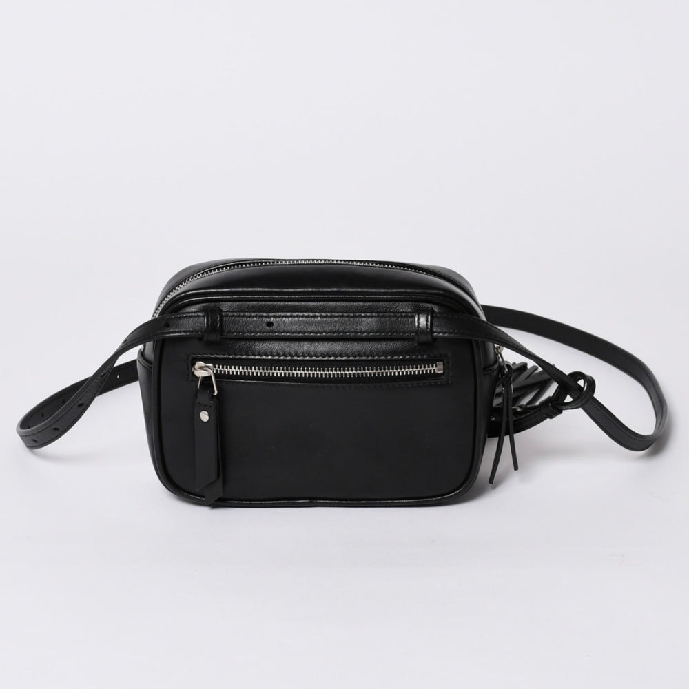 極美品 SAINT LAURENT サンローラン ショルダーバッグ Vステッチ フリンジ YSLロゴ ブラック カーフ 534817 中古 4a000160