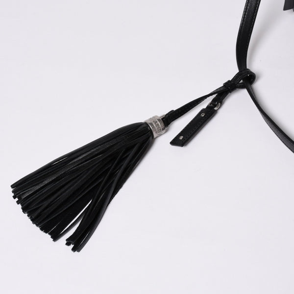 Very Good Condition SAINT LAURENT Saint Laurent Shoulder Bag V Stitch Fringe YSL Logo Black Calf 534817 Used 4a000160