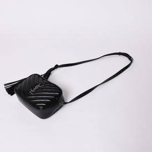 Very Good Condition SAINT LAURENT Saint Laurent Shoulder Bag V Stitch Fringe YSL Logo Black Calf 534817 Used 4a000160