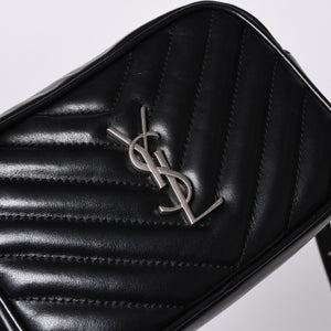 Very Good Condition SAINT LAURENT Saint Laurent Shoulder Bag V Stitch Fringe YSL Logo Black Calf 534817 Used 4a000160