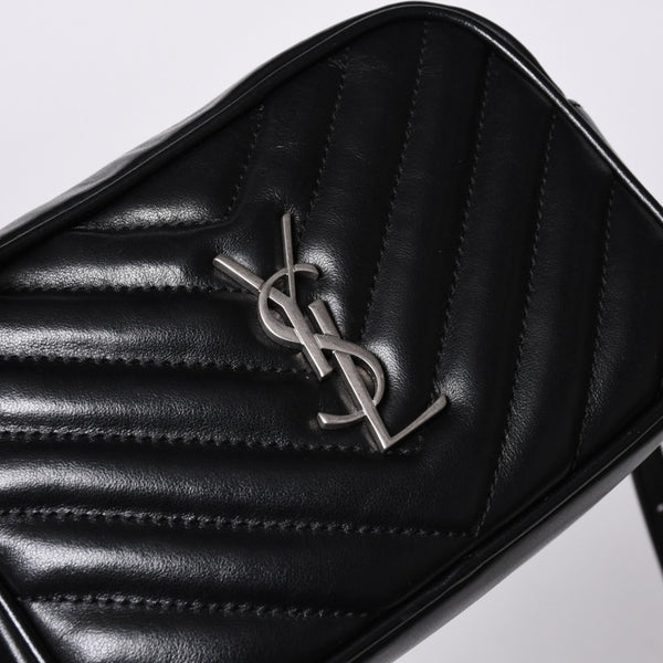 Very Good Condition SAINT LAURENT Saint Laurent Shoulder Bag V Stitch Fringe YSL Logo Black Calf 534817 Used 4a000160