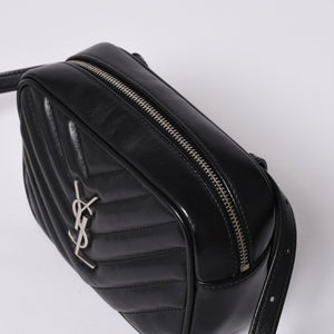 Very Good Condition SAINT LAURENT Saint Laurent Shoulder Bag V Stitch Fringe YSL Logo Black Calf 534817 Used 4a000160
