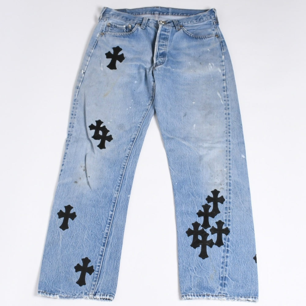 Like new CHROME HEARTS LEVI'S 501 Levi's Denim Pants Cross Ball Button Blue Size 32 Used 4a000438