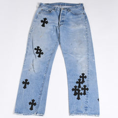 Like new CHROME HEARTS LEVI'S 501 Levi's Denim Pants Cross Ball Button Blue Size 32 Used 4a000438