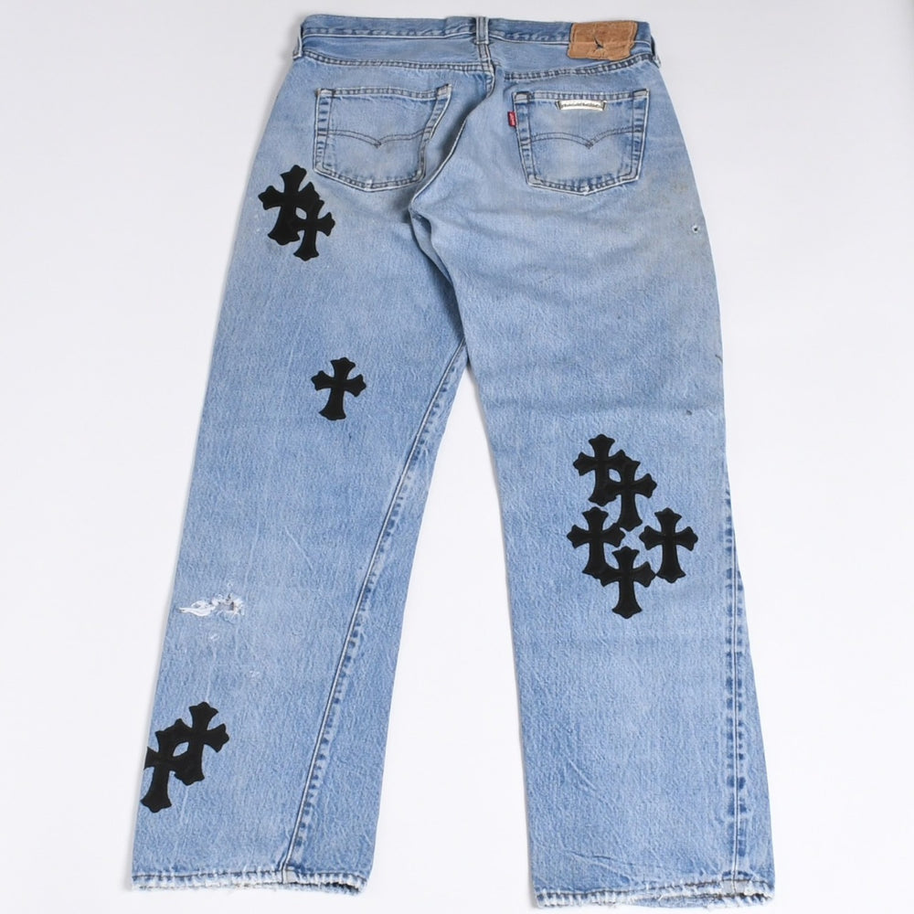 Like new CHROME HEARTS LEVI'S 501 Levi's Denim Pants Cross Ball Button Blue Size 32 Used 4a000438