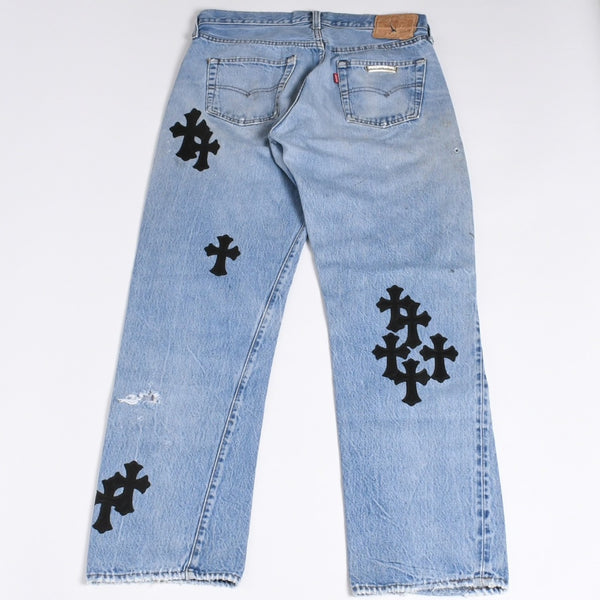 Like new CHROME HEARTS LEVI'S 501 Levi's Denim Pants Cross Ball Button Blue Size 32 Used 4a000438