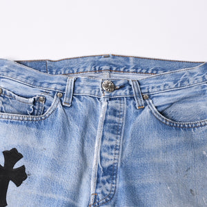Like new CHROME HEARTS LEVI'S 501 Levi's Denim Pants Cross Ball Button Blue Size 32 Used 4a000438