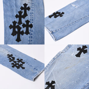 Like new CHROME HEARTS LEVI'S 501 Levi's Denim Pants Cross Ball Button Blue Size 32 Used 4a000438