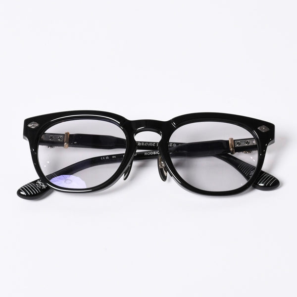 New and unused CHROME HEARTS RODSICLE Floral Boston Glasses Genuine No Prescription Silver 925 Diamond Black Used 4a000432
