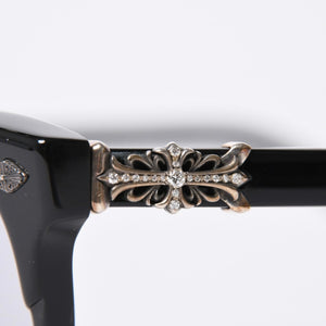 New and unused CHROME HEARTS RODSICLE Floral Boston Glasses Genuine No Prescription Silver 925 Diamond Black Used 4a000432