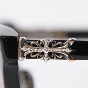 New and unused CHROME HEARTS RODSICLE Floral Boston Glasses Genuine No Prescription Silver 925 Diamond Black Used 4a000432