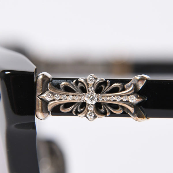 New and unused CHROME HEARTS RODSICLE Floral Boston Glasses Genuine No Prescription Silver 925 Diamond Black Used 4a000432