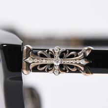 画像をギャラリービューアに読み込む, 新品未使用 CHROME HEARTS クロムハーツ RODSICLE フローラル ボストン メガネ 純正 度無し シルバー925 ダイヤモンド ブラック 中古 4a000432