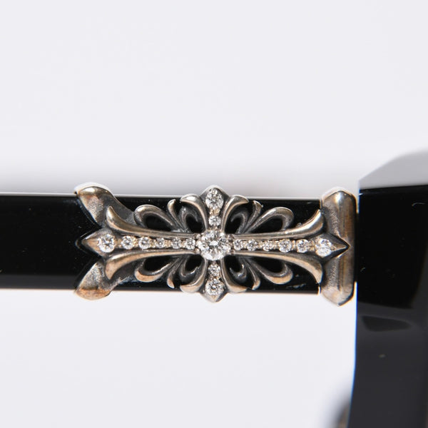 New and unused CHROME HEARTS RODSICLE Floral Boston Glasses Genuine No Prescription Silver 925 Diamond Black Used 4a000432