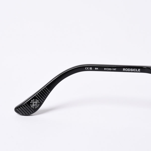 New and unused CHROME HEARTS RODSICLE Floral Boston Glasses Genuine No Prescription Silver 925 Diamond Black Used 4a000432