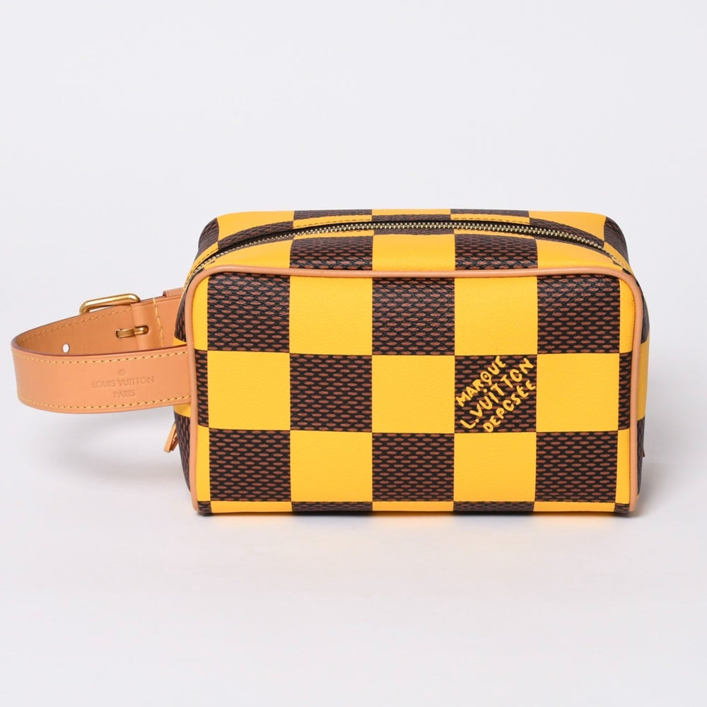 極美品 LOUIS VUITTON ルイヴィトン N40567 ダミエポップロッカードップキット トラベルポーチ イエロー ブラウン 中古 4a000456