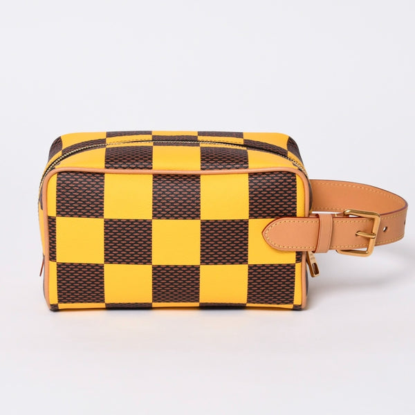 Very Good Condition LOUIS VUITTON N40567 Damier Pop Rocker Dop Kit Travel Pouch Yellow Brown Used 4a000456