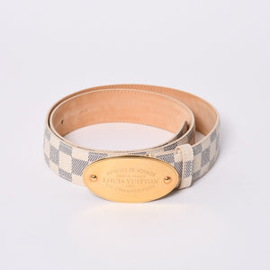 Very Good Condition LOUIS VUITTON Sainteur Voyage 35MM Damier Azur Belt M9837V Leather 85/34 Used 4a000349