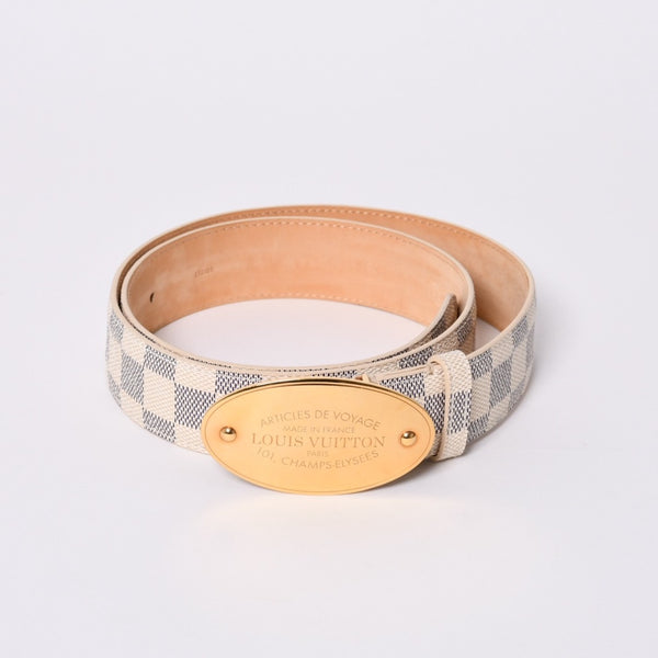 Very Good Condition LOUIS VUITTON Sainteur Voyage 35MM Damier Azur Belt M9837V Leather 85/34 Used 4a000349