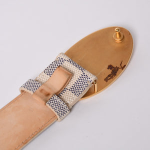 Very Good Condition LOUIS VUITTON Sainteur Voyage 35MM Damier Azur Belt M9837V Leather 85/34 Used 4a000349