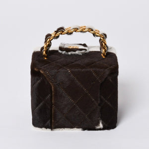 Like new CHANEL Chanel Coco Mark Haraco Mini Vanity Bag 1994-1999s No. 3 White Brown Gold Hardware Used 4a000230