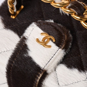 Like new CHANEL Chanel Coco Mark Haraco Mini Vanity Bag 1994-1999s No. 3 White Brown Gold Hardware Used 4a000230