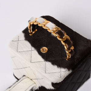 Like new CHANEL Chanel Coco Mark Haraco Mini Vanity Bag 1994-1999s No. 3 White Brown Gold Hardware Used 4a000230