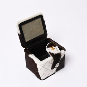 Like new CHANEL Chanel Coco Mark Haraco Mini Vanity Bag 1994-1999s No. 3 White Brown Gold Hardware Used 4a000230