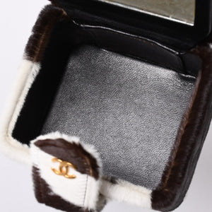 Like new CHANEL Chanel Coco Mark Haraco Mini Vanity Bag 1994-1999s No. 3 White Brown Gold Hardware Used 4a000230