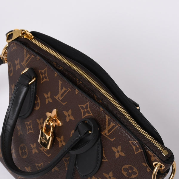 Very Good Condition LOUIS VUITTON Monogram Flower Zipped Tote MM M44351 Brown Black Gold Hardware Used 4a000264
