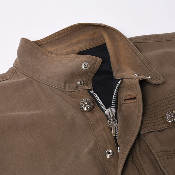 CHROME HEARTS Cherry Bomb Cross Button Jacket Double Zip Khaki Silver Hardware Size L Good Condition Used 4a000431
