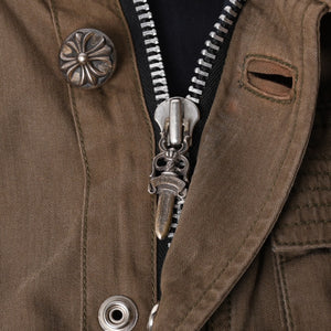 CHROME HEARTS Cherry Bomb Cross Button Jacket Double Zip Khaki Silver Hardware Size L Good Condition Used 4a000431