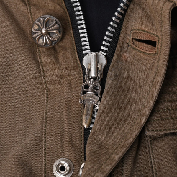 CHROME HEARTS Cherry Bomb Cross Button Jacket Double Zip Khaki Silver Hardware Size L Good Condition Used 4a000431