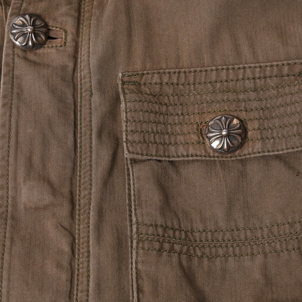 CHROME HEARTS Cherry Bomb Cross Button Jacket Double Zip Khaki Silver Hardware Size L Good Condition Used 4a000431