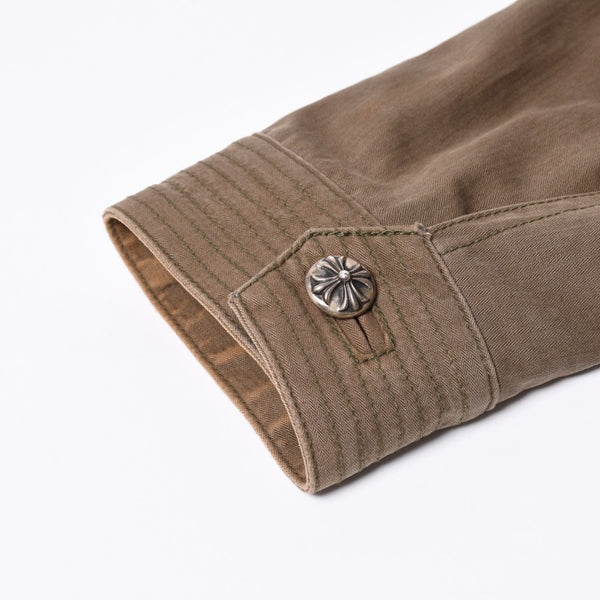 CHROME HEARTS Cherry Bomb Cross Button Jacket Double Zip Khaki Silver Hardware Size L Good Condition Used 4a000431