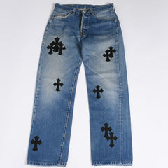Like new CHROME HEARTS LEVI'S 501 Levi's Denim Pants Cross Ball Button Blue Size 29 Used 4a000439