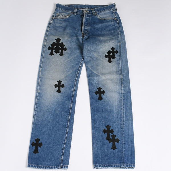 Like new CHROME HEARTS LEVI'S 501 Levi's Denim Pants Cross Ball Button Blue Size 29 Used 4a000439
