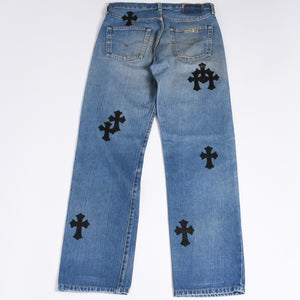 Like new CHROME HEARTS LEVI'S 501 Levi's Denim Pants Cross Ball Button Blue Size 29 Used 4a000439