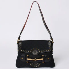 GUCCI Gucci Hobo One Shoulder Horsebit Handbag 144010 GG Canvas Leather Black Good Condition Used 4a000516