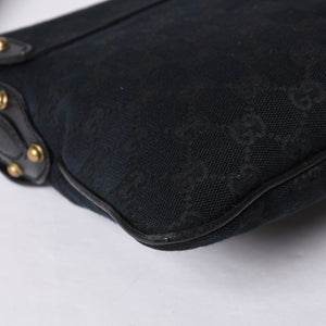 GUCCI Gucci Hobo One Shoulder Horsebit Handbag 144010 GG Canvas Leather Black Good Condition Used 4a000516