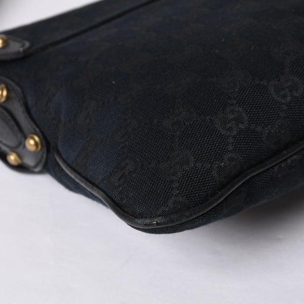 GUCCI Gucci Hobo One Shoulder Horsebit Handbag 144010 GG Canvas Leather Black Good Condition Used 4a000516