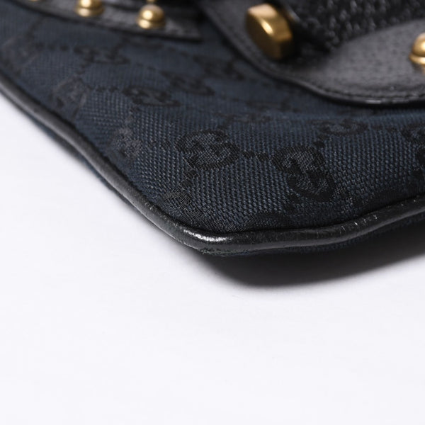 GUCCI Gucci Hobo One Shoulder Horsebit Handbag 144010 GG Canvas Leather Black Good Condition Used 4a000516