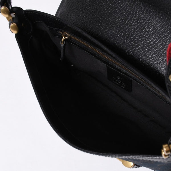 GUCCI Gucci Hobo One Shoulder Horsebit Handbag 144010 GG Canvas Leather Black Good Condition Used 4a000516